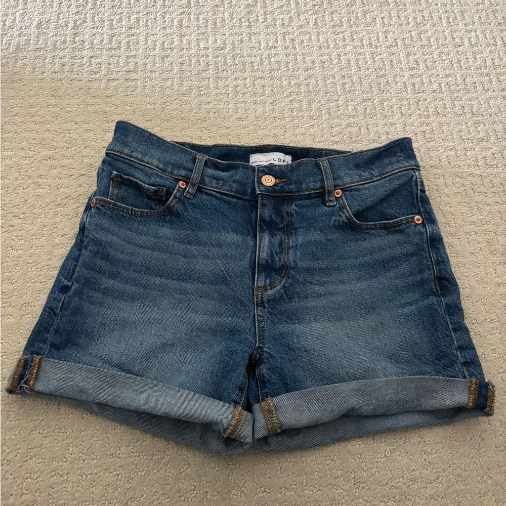 blue high rise denim shorts